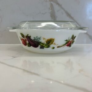 Vintage Pyrex England JAJ Harvest Vegetables Small Casserole Dish Glass Lid